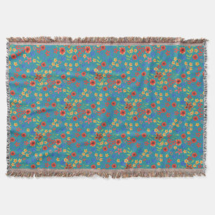 Chic Retro Floral Print auf Aquamarine Throw Blank Decke