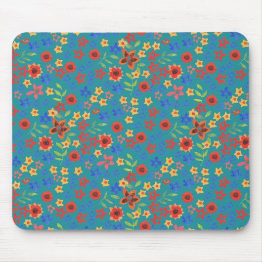 Chic Retro Floral Print auf Aquamarinen Mousepad (Vorne)