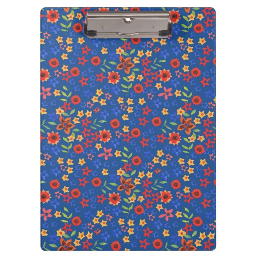 Chic Retro Floral Print auf Blue Acrylic Clipboard Klemmbrett (Vorderseite)
