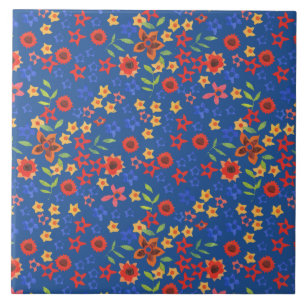 Chic Retro Floral Print auf Blue Keramik Tile Fliese
