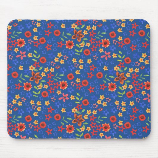 Chic Retro Floral Print auf Blue Mousepad (Vorne)