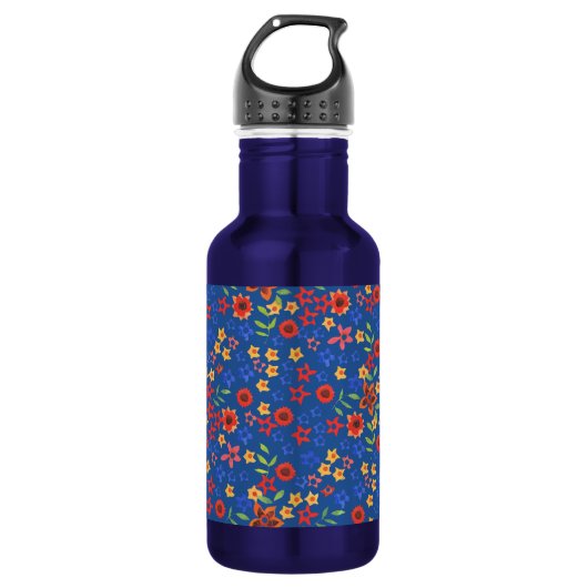 Chic Retro Floral Print auf Blue Water Flasche Edelstahlflasche (Vorderseite)