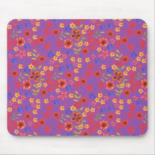 Chic Retro Floral Print auf Magenta Mousepad