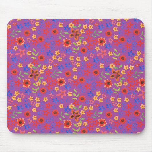 Chic Retro Floral Print auf Magenta Mousepad (Vorne)