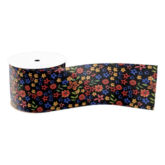 Chic Retro Floral Print, Custom Grosgrain Ribbon Ripsband (Spule)