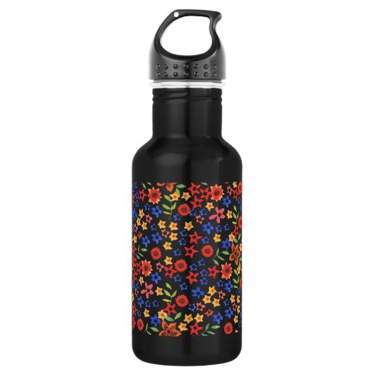 Chic Retro Floral Print Custom Water Flasche Trinkflasche (Vorderseite)