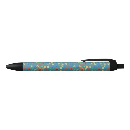 Chic Retro Floral Print on Aquamarin Pen Kugelschreiber (Oberseite)