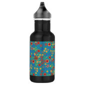 Chic Retro Floral Print on Aquamarin Water Flasche Edelstahlflasche (Rechts)