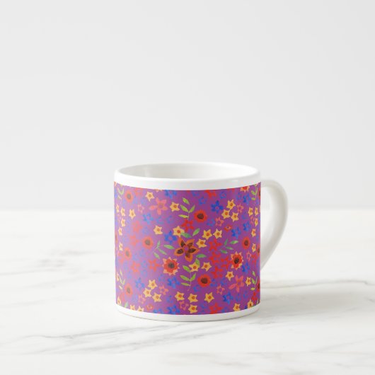 Chic Retro Floral Print on Magenta Espresso Tasse (Vorderseite Rechts)