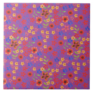 Chic Retro Floral Print on Magenta Keramik Tile Fliese