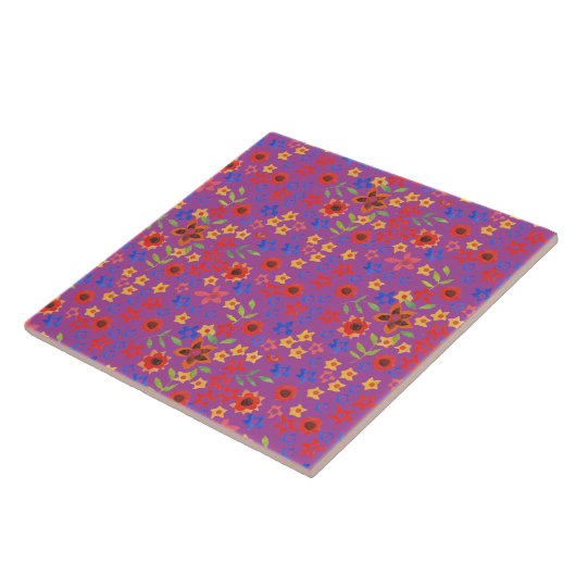 Chic Retro Floral Print on Magenta Keramik Tile Fliese (Seite)