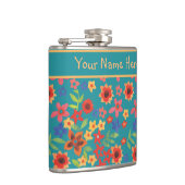 Chic Retro Floral Prints auf Aquamariner, benutzer Flachmann (Rechts)