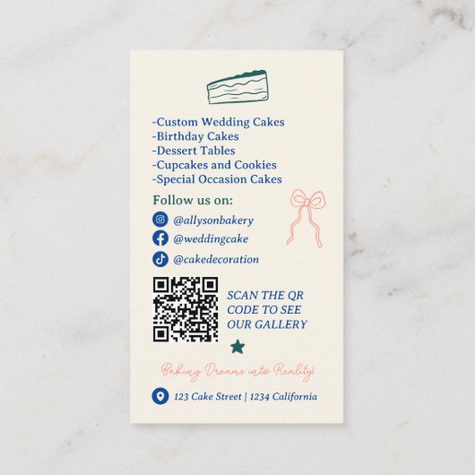 Chic Retro French Scribbles cake decorator qr Visitenkarte (Rückseite)