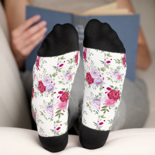 Chic Retro Frühlingsstil rotes violettes Blumenmus Socken