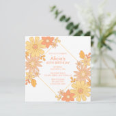 Chic Retro Hippie Orange Peach Flora 60. Geburtsta Einladung (Stehend Vorderseite)