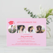 Chic Retro Hot roink 3 Fotos Script Abschluss Einladung (Stehend Vorderseite)