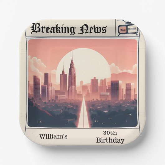 Chic Retro men Erwachsene Zeitung 30. Geburtstag Pappteller (Vorderseite)