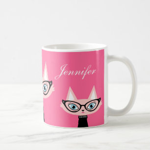 Chic-Retro moderne Katzen-Tasse - Rosa Kaffeetasse