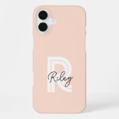 Chic Retro Monogram Script Roush Pink Niedlich Tre iPhone Hülle (Rückseite)