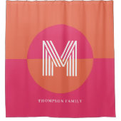 Chic Retro Orange Pink Geometric Modern Monogram Duschvorhang (Vorderseite)