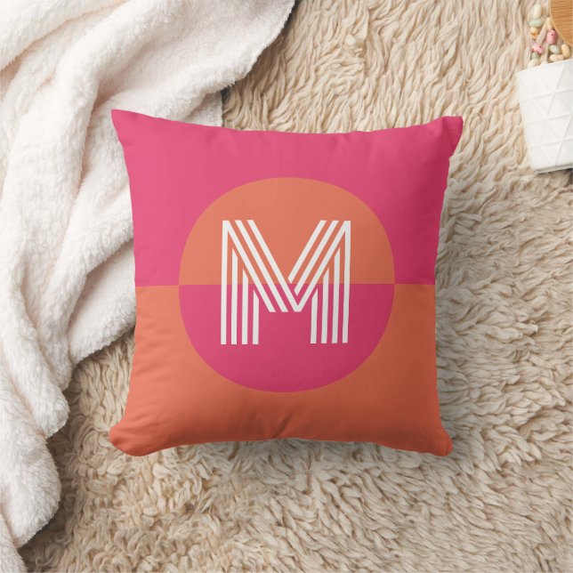 Chic Retro Orange Pink Geometric Modern Monogram Kissen (Decke)