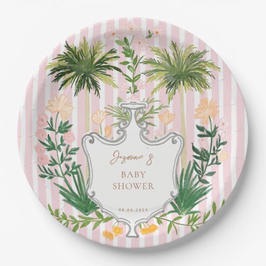 Chic Retro Palm Springs Baby Dusche Pappteller (Vorderseite)