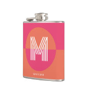 Chic Retro Pink Orange Geometric Modern Monogram Flachmann (Links)