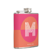Chic Retro Pink Orange Geometric Modern Monogram Flachmann (Rechts)