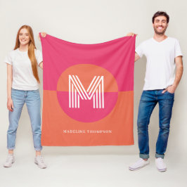 Chic Retro Pink Orange Geometric Modern Monogram Fleecedecke