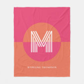 Chic Retro Pink Orange Geometric Modern Monogram Fleecedecke (Vorderseite)