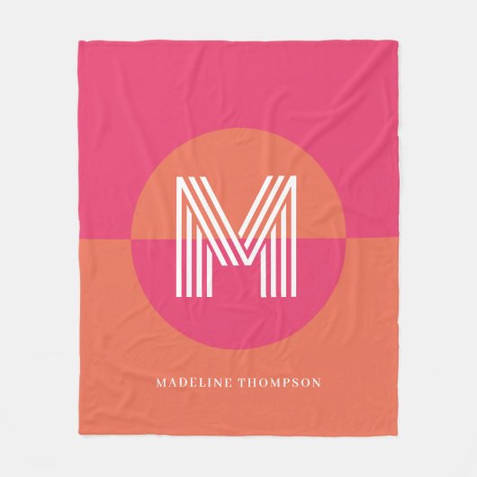 Chic Retro Pink Orange Geometric Modern Monogram Fleecedecke (Vorderseite)