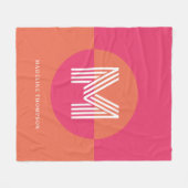 Chic Retro Pink Orange Geometric Modern Monogram Fleecedecke (Vorderseite (Horizontal))