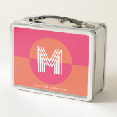 Chic Retro Pink Orange Geometric Modern Monogram Metall Brotdose (Rückseite)