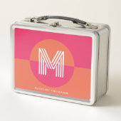 Chic Retro Pink Orange Geometric Modern Monogram Metall Brotdose (Vorderseite)