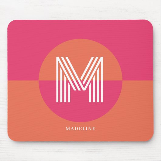 Chic Retro Pink Orange Geometric Modern Monogram Mousepad (Vorne)