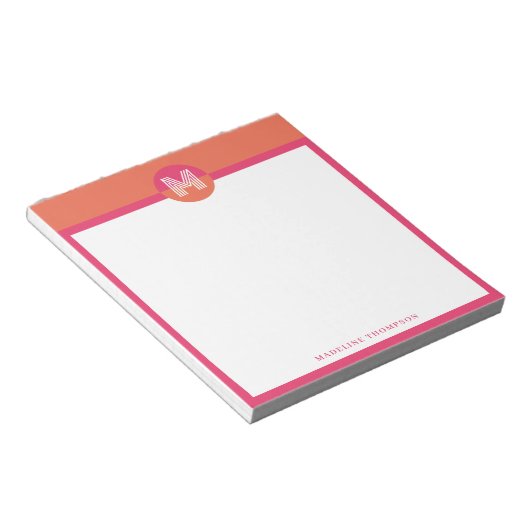 Chic Retro Pink Orange Geometric Modern Monogram Notizblock (angewinkelt)