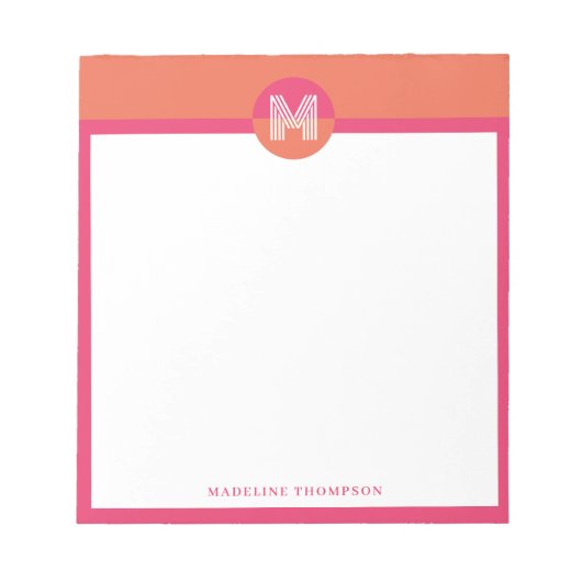 Chic Retro Pink Orange Geometric Modern Monogram Notizblock (Vorderseite)