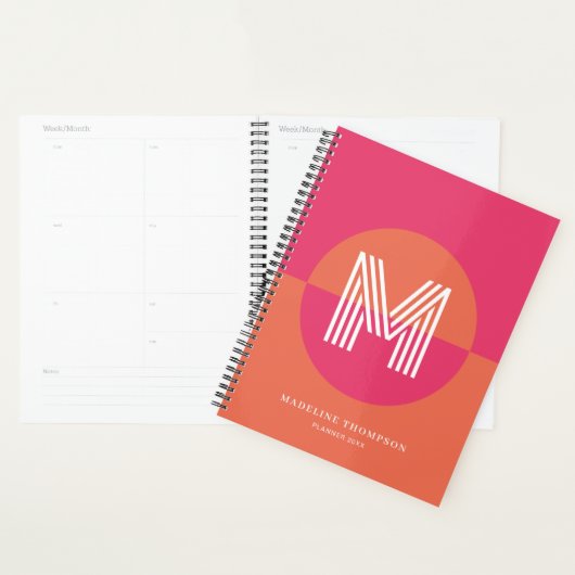 Chic Retro Pink Orange Geometric Modern Monogram Planer (Anzeige)