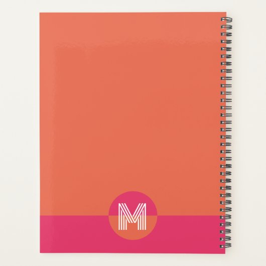 Chic Retro Pink Orange Geometric Modern Monogram Planer (Rückseite)
