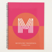 Chic Retro Pink Orange Geometric Modern Monogram Planer (Vorderseite)