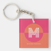 Chic Retro Pink Orange Geometric Modern Monogram Schlüsselanhänger (Vorderseite)