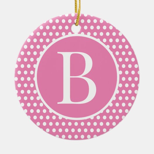 Chic Retro Rosa Anfangsbuchstabe Polka Dots Keramik Ornament (Vorne)