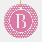 Chic Retro Rosa Anfangsbuchstabe Polka Dots Keramik Ornament (Hinten)