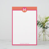 Chic Retro rosa Orange Geometric Modern Monogram Briefpapier (Stehend Vorderseite)