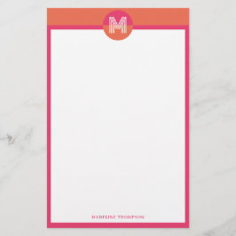 Chic Retro rosa Orange Geometric Modern Monogram Briefpapier