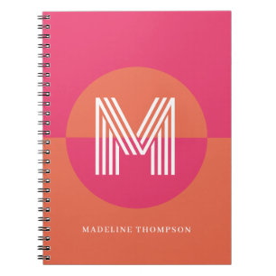 Chic Retro rosa Orange Geometric Modern Monogram Notizblock