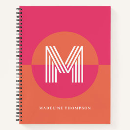 Chic Retro rosa Orange Geometric Modern Monogram Notizblock