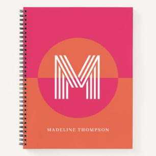 Chic Retro rosa Orange Geometric Modern Monogram Notizblock