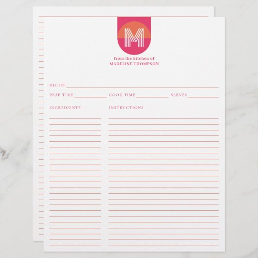 Chic Retro rosa Orange geometrische Monogramm Reze (Vorne/Hinten)