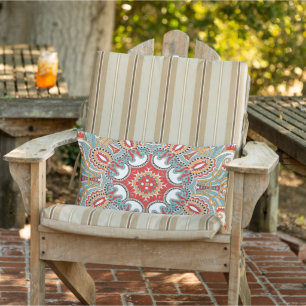 Chic Retro Rot Türkis Aquamarin Kaleidoskop Muste Kissen Für Draußen